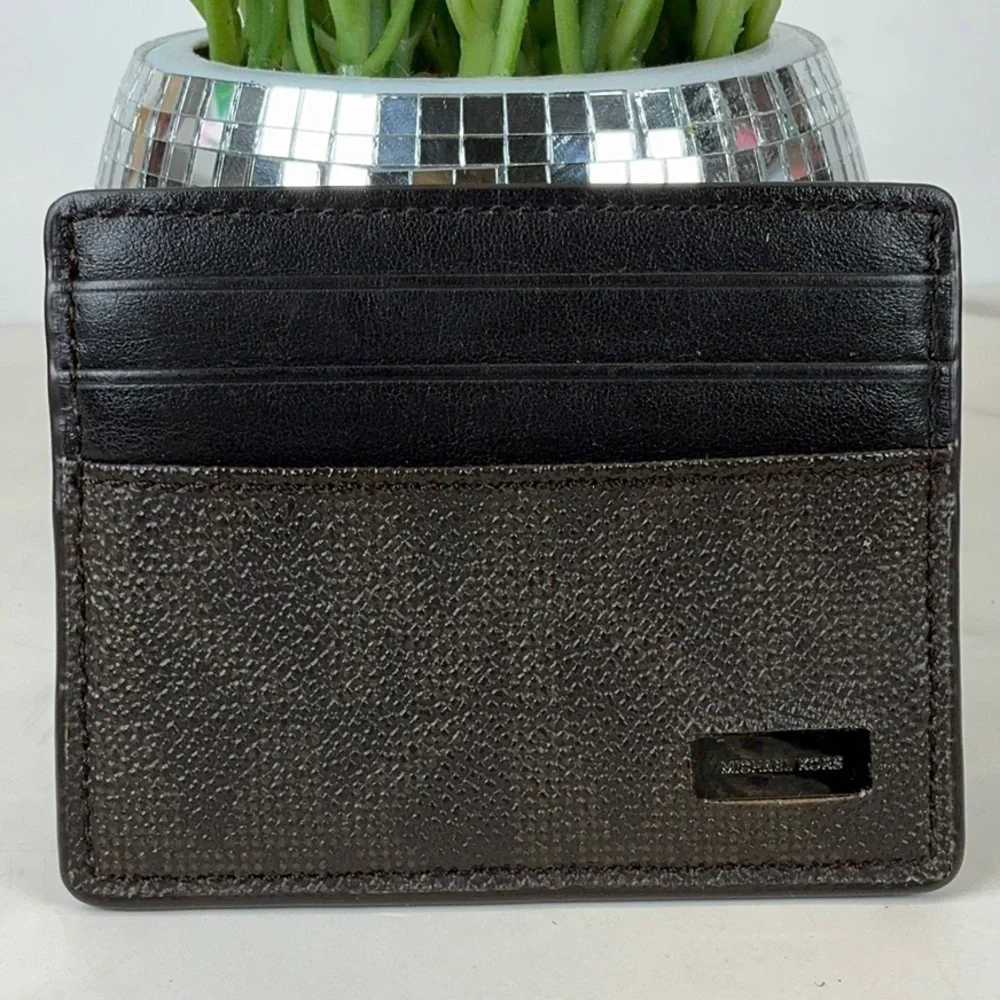 Michael Kors Brown Signature Card Holder Slim Wallet Men's Women's Unisex - Picture 4 of 8